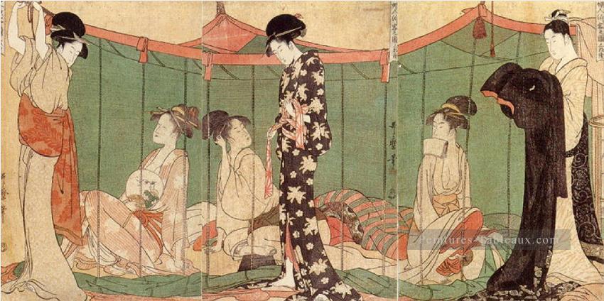 Toute la nuit sous la moustiquaire Kitagawa Utamaro ukiyo e Bijin GA Peintures à l'huile